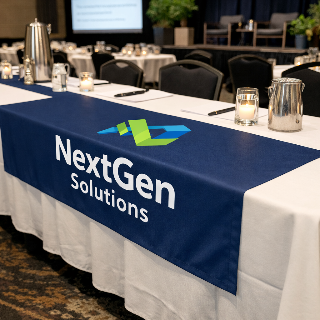 A branded table runner at a corporate event-1