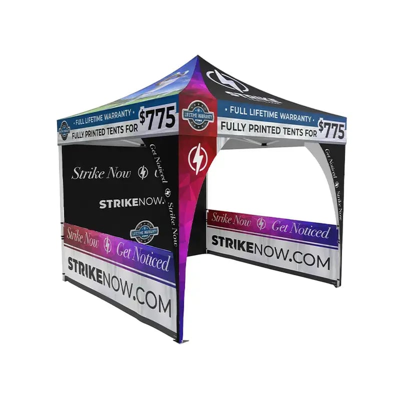 Magnesium 10×10 Tent Frame with Single-Sided Backwall, Double-Sided Half Walls and Fully Custom Leg Covers