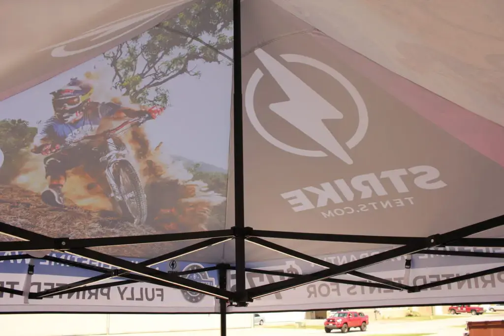 Custom Popup Tent by Strike Inside Back of the Roof